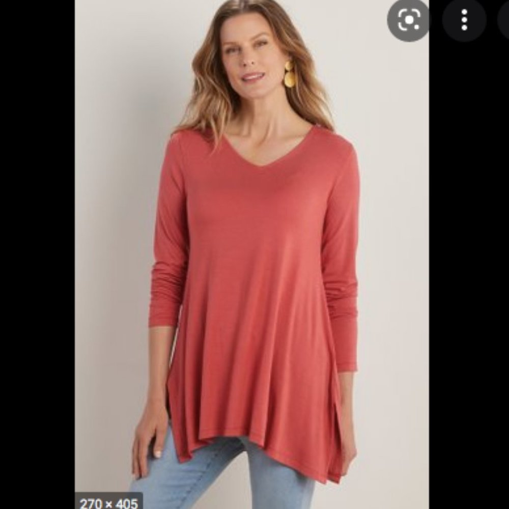 Soft Surroundings Long Sleeve V neck Swing Tunic in Mauve Size Large